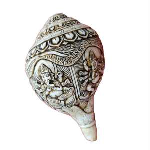 Panchamukhi Ganesh, Concha Marina Tallada de 5 Cabezas, Decoración Artesanal, Arte Budista Religioso de Marfil, Técnica Cruda, Estilo Animal Cruzado - Product Image 3