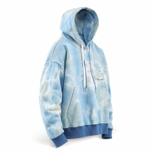 Sweat à capuche streetwear oversize tie-dye bleu premium en coton épais, pull en molleton Micah Corporation avec poignets côtelés contrastants - Product Image 3