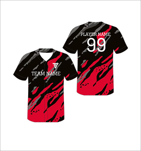 Maillot de baseball personnalisé pour homme, rouge et noir, impression sublimée, col en V, manches courtes, polyester respirant, toutes saisons - Product Image 4