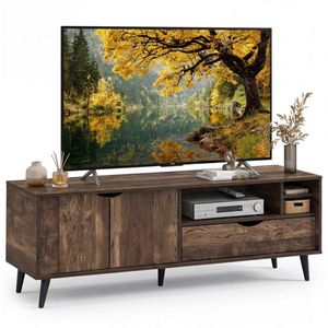 59\" <b>Rustic</b> Media Console for 65\" TVs TV Stand with Cabinet Drawer 3 Open <b>Shelves</b> - Product Image 1