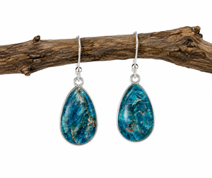 Natural Blue Apatite Bohemian Style Water Drop Teardrop Dangle <b>Earrings</b> 925 Sterling Silver Handmade Gemstone Gift Women - Product Image 5