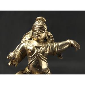 Sculpture en laiton Shri Krishna dansant à la main de 5 pouces fabriquée en Inde - Product Image 2