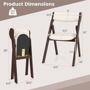 Set of 2 Comfortable Dining <b>Chairs</b> <b>Padded</b> Backrest and Seat Folding Design - Product Image 4