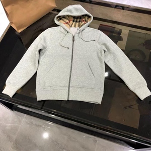 Vente en gros : Sweat à capuche zippé pour homme, gris classique, en coton épais, avec broderie de luxe et rayures, style décontracté classique - Product Image 1