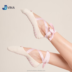 JZVINA <b>Ladies</b> Tie Wrap Ballet Socks Non <b>Slip</b> Ankle Cross Strap Soft Breathable Knit Socks Custom Logo Multi Color For Yoga Dance - Product Image 1
