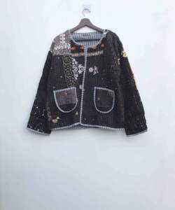 Chaqueta Kantha Bordada a Mano con Flores para Mujer, Estilo Japonés, Abrigo de Invierno de Algodón, Chaqueta Kantha Corta - Product Image 1