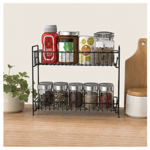 2-Tier Metal <b>Kitchen</b> Countertop Spice Rack Organizer Storage Shelf for Masala Jars & Condiments <b>Pantry</b> Standing Rack - Product Image 2