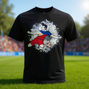 T-shirt de football des Philippines, design drapeau national, noir, adulte unisexe, col rond, manches courtes, impression numérique - Product Image 3