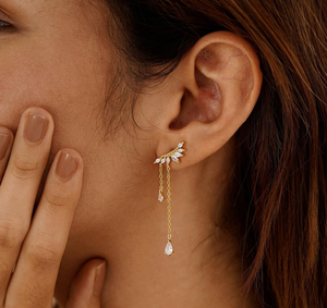 ต่างหูทองคำแท้ 14K รูปปีกนางฟ้า ประดับเพชรเลี้ยงในห้องปฏิบัติการ แบบห้อยระย้า ต่างหูแบบโซ่ ต่างหูสำหรับงานแต่งงาน ต่างหูแบบแชนเดอเลียร์สำหรับเจ้าสาว - Product Image 5