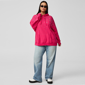 Rhinestone Work Custom Women Pullover <b>Long</b> <b>Sweatshirt</b> Cotton Fleece Women Sweater Pullover Oversize Hoodies Shirt For Women - Product Image 5