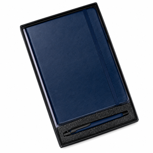 Cuaderno de Cuero Azul de Lujo, Juego de Bolígrafos Metálicos, Caja de Papelería Ejecutiva para Oficina, Regalo Corporativo para Jefes y Empleados, Reuniones - Product Image 1