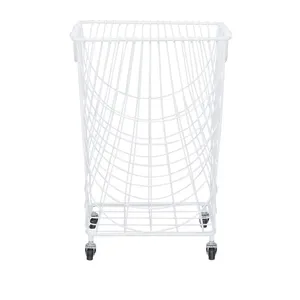 Panier à linge en métal blanc avec roulettes, 17 x 17 x 24 pouces, pour vêtements, serviettes, rangement chambre et salle de bain - Product Image 2
