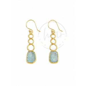 Raw Aquamarine Dangle <b>Earrings</b> Gold Plated Brass Natural Rough Stone Handmade <b>Earring</b> Wire Bohemian Party <b>Earrings</b> for Women - Product Image 1