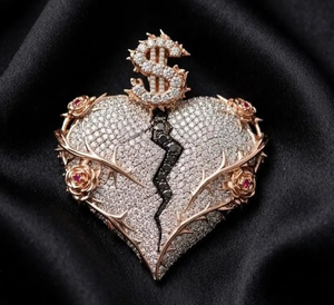 Roségoldfarbener Moissanit-Herzanhänger mit Efeublatt-Charm und Dollarzeichen-Schmuck Statement-Halskette - Product Image 3