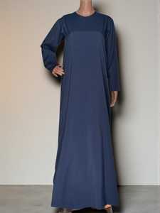 Women's Navy Blue Long Sleeve Floor Length Abaya Modest Dress Solid Color Cotton Loose Fit Daily Wear Middle East Style - Product Image 1