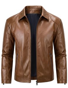 Blouson en cuir classique pour motard avec logo personnalisé, fermeture éclair intégrale et couleurs personnalisées pour les lignes de vêtements de moto pour hommes - Product Image 1