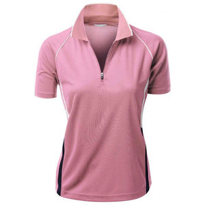 Prix de gros personnalisé T-shirt de golf sportif pour femme à demi-zip et manches courtes en polyester anti-rétrécissement - Product Image 3