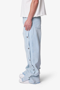 Jeans en denim personnalisés de haute qualité, bleu délavé, boutons, coupe large, streetwear, hip-hop, OEM ODM, coton, délavé à la pierre, pour hommes - Product Image 2