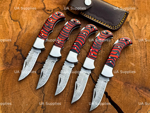 Damascus Steel Handmade Forged Clip Point Slide Open Folder <b>Knife</b> 0.5mm Thickness Colorful Micarta <b>Handle</b> Custom Logo OEM - Product Image 6