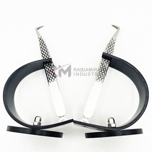 Pinzas Profesionales RMI para Extensión de Pestañas con Punta Plateada y Agarre de Diamante, con 1 Soporte para Pinzas de Color Negro - Product Image 5