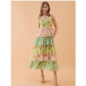 Floral Printed Multi Layer Tiered <b>Dress</b> for Wedding Party Evening Occasion Daily Usage Available at Export Selling Price - Product Image 1