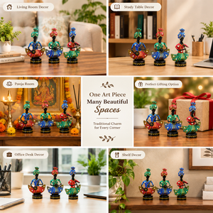Juego de 3 Figuras Metálicas de Músicos Rajastaníes, Arte Folclórico Indio Pintado a Mano, para Decoración del Hogar, Hotel u Oficina - Product Image 3