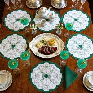 Handcrafted White Cotton Embroidered <b>Placemats</b> Scalloped Border Elegant <b>Table</b> Mat for Wedding Party <b>Dining</b> <b>Table</b> Decor - Product Image 2