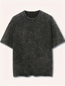 T-shirt en coton surdimensionné pour homme, couleur unie, col rond, manches courtes, jersey décontracté, design uni, longueur normale, tissu tricoté - Product Image 5