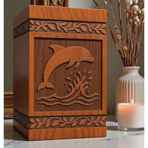 Personalized Wooden Cremation Urn: Dolphin & Waves Engraving, Custom <b>Memorial</b> urn <b>Memorial</b> <b>Keepsake</b> by AYAANS - Product Image 3