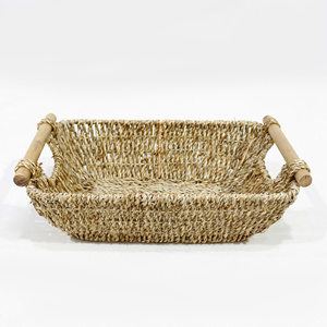 Cesta de Almacenamiento Rectangular de Seagrass Personalizada de Alta Calidad con Dos Asas de Madera, Hecha a Mano, Ecológica y Multifuncional - Product Image 1