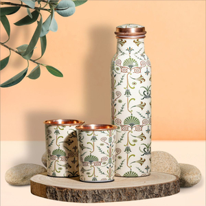 Charming Copper Water Bottle with Two Glass Hammered Design For Hydration Yoga Ayurveda Inspired Drinkware Bottle With Packaging - Product Image 6