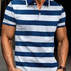 Chemises sportives pour hommes en toile respirante de haute qualité 100% coton, grande taille, manches courtes, boutonnées sur le devant, design uni, transfert thermique - Product Image 3