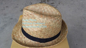 Chapeau Fedora en paille naturelle à bord court rayé pour fête et extérieur, unisexe, logo OEM - Product Image 3