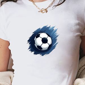 Camiseta corta de moda para mujer, de punto, con estampado Swirl Single Soccer Ball in Motion Y2K Slim Fit - Product Image 4