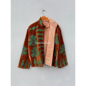 Flowers Embroidery <b>Coat</b> Uzbek Suzani Velvet Short Women's Jacket With Inside Cotton Lining Boho Chic Jacket Overcoat - Product Image 5