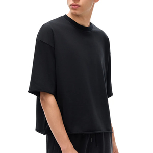 เสื้อยืดแขนยาวทรงโอเวอร์ไซส์สีดำสำหรับผู้ชาย คอกลม ผ้าถัก สีพื้น ดีไซน์เรียบง่าย ใส่สบาย ผ้าฝ้าย 100% น้ำหนัก 220 กรัม ย้อมสีพื้น - Product Image 2