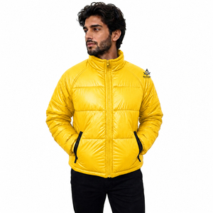 Manteau d'hiver unisexe personnalisé avec logo de la franc-maçonnerie, longueur standard, col montant, fermeture éclair, couleur jaune unie - Product Image 3