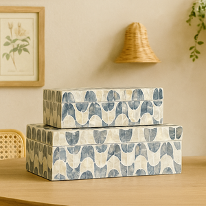 Caja de almacenamiento de MDF Rectangular hecha a mano patrón de onda azul Capiz MOP incrustaciones organizador de joyería decorativa caja de regalo de bambú de madera - Product Image 6