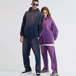Conjunto de Sudadera con Capucha y Pantalones Deportivos Unisex, 100% Algodón, Lavado Ácido, Ecológico, Estilo Urbano, Color Degradado, Corte Holgado - Product Image 1
