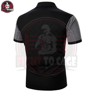 Chemise pour homme en coton respirant de qualité supérieure, couleur gris noir uni, logo personnalisé, manches courtes, style urbain, streetwear - Product Image 3