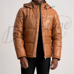 Veste matelassée en cuir marron premium pour homme, manteau d'hiver chaud et rembourré, veste d'extérieur en simili cuir à capuche pour homme - Product Image 5