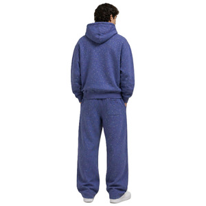 Ensembles de sweats à capuche et pantalons de survêtement en molleton épais personnalisés avec strass sur toute la surface pour hommes, coupe ample, style streetwear scintillant - Product Image 4