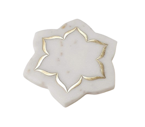 Handmade White <b>Marble</b> <b>Coaster</b> Set with Gold Inlay Floral Design, Natural Stone Drink <b>Coasters</b> - Product Image 2