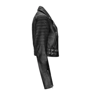Veste de motard décontractée pour homme en cuir de vachette véritable, col montant, fermeture éclair croisée, coupe ajustée, style classique, pour l'hiver, OEM ODM - Product Image 4