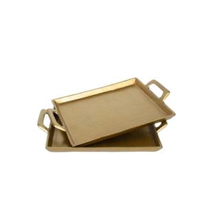 Bandeja de Servicio Rectangular Moderna de Latón con Acabado Dorado para Hogar, Hotel y Restaurante, Bandejas para Servir Alimentos y Bebidas - Product Image 1