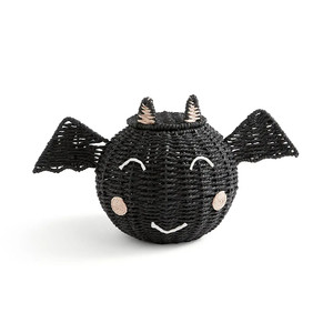 Cute Woven Halloween Bat Basket with Lid - Handmade Seagrass Storage Organizer for Candy and Gifts - Product Image 1