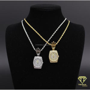 Pendentif de luxe en forme de montre avec diamant Moissanite, en argent sterling 925, serti de pierres, avec attache couronne, collier Hip Hop, bijoux - Product Image 1