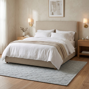 Tapis DECORDEC en laine bleu gris doux, motif treillis géométrique texturé, antidérapant, écologique, à poils moyens pour salon - Product Image 3