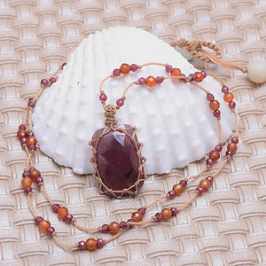 สร้อยคอคริสตัลมาคราเม่ทำมือ จี้หินสีม่วง เชือกปรับได้ สไตล์โบโฮ เครื่องประดับอัญมณีบำบัด สำหรับผู้หญิง ของขวัญ - Product Image 5