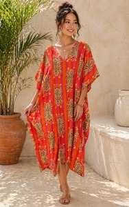 Women Designer Indian Cotton <b>Kaftan</b> <b>Long</b> Tiger Print Loose Fit Dress Tiger Print <b>Long</b> Lounge Wear - Product Image 4